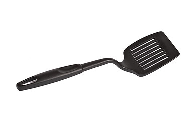 Image showing Black plastic kitchen spatula isolated on white