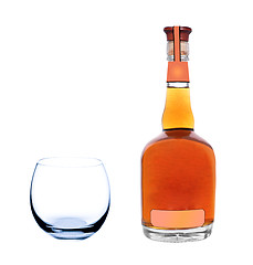 Image showing whiskey bottle with empty glass