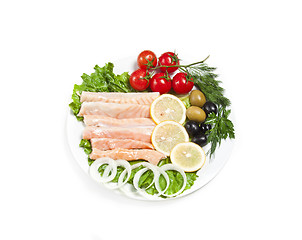 Image showing raw red fish on white plate