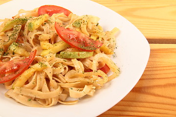 Image showing Pasta with tomatoes and pancetta