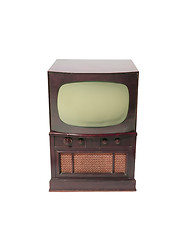 Image showing Front of 1960's old television on a white background