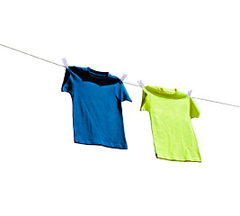 Image showing Cotton t-shirts on string