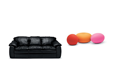 Image showing Image of a modern black leather sofa and small sofa