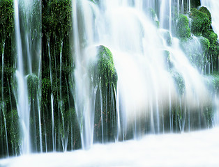 Image showing closeup of water flowing over falls, time exposure