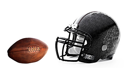 Image showing football helmet and leather football