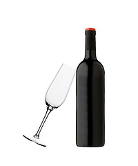 Image showing Bottle wine with empty glass isolated