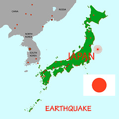 Image showing Japan map with epicenter of strong earthquake