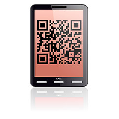 Image showing Tablet computer  with QR code. 