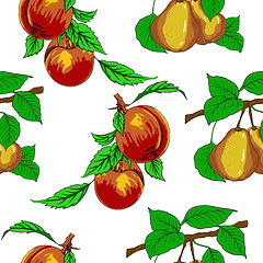 Image showing Seamless wallpaper with peaches and pears.