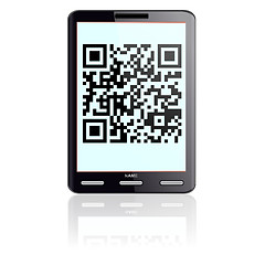 Image showing Tablet computer  with QR code. 