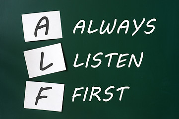 Image showing ALF acronym for Always Listen First