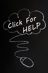 Image showing Click for help - words written with chalk on a blackboard 