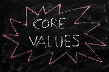 Image showing Core values written on a blackboard