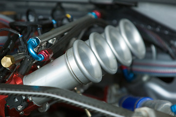 Image showing Air intakes of racing engine