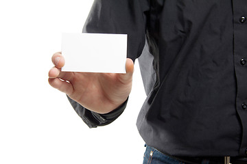 Image showing man holding a blank card