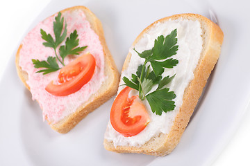 Image showing toast with tomato and fish caviar cream