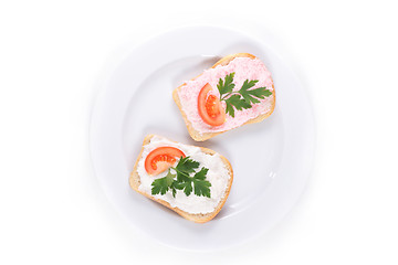 Image showing toast with tomato and fish caviar cream