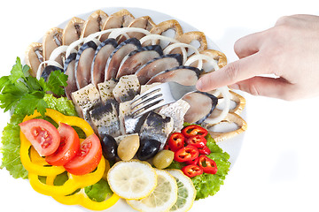 Image showing tasting various sliced fish