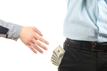 Image showing Hand taking money from pocket