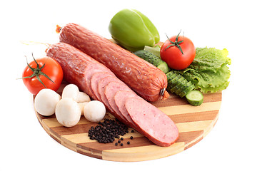 Image showing sausage on plate with vegetables