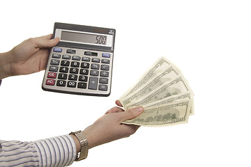 Image showing calculator and 500 dollars in hands