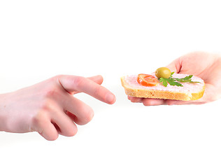 Image showing tasting toast with fish caviar cream