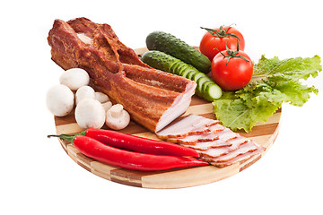 Image showing sausage on plate with vegetables