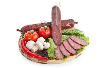 Image showing sausages in coposition with vegetables