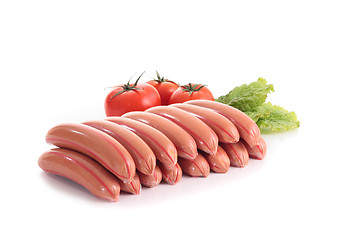 Image showing sausages with tomato and salad