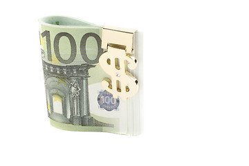 Image showing euro with golden clip isolated