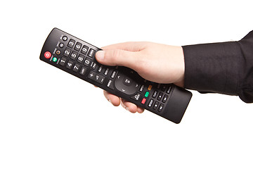 Image showing Hand with TV remote control isolated