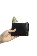 Image showing hand holding purse with dollar isolated