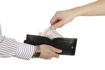 Image showing man take 50 dollars from purse of his partner