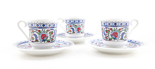 Image showing Ornamented teacups isolated on white