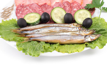 Image showing kipper fish on composition with vegetables