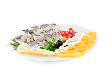 Image showing fish with vegetables and olives