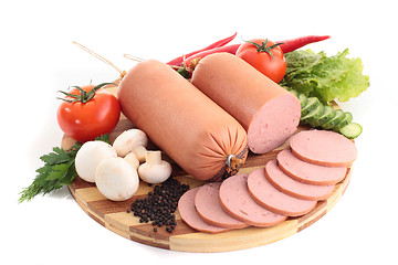 Image showing sausage on plate with vegetables