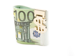 Image showing euro with golden clip isolated
