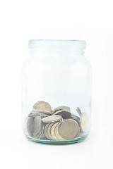Image showing coins in glass savings or tips bottle