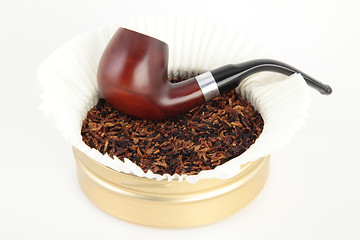 Image showing Wooden smoking pipe and tobacco