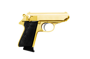 Image showing Golden revolver gun isolated on white