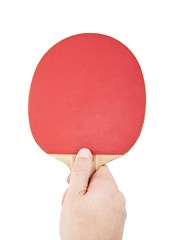 Image showing Red table tennis racket in the hand