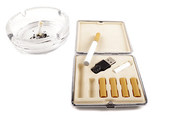 Image showing electric cigarette and a real cigarette concept