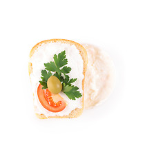 Image showing toast with tomato and fish caviar crea,