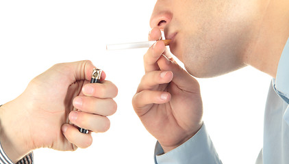 Image showing Smoking man on white