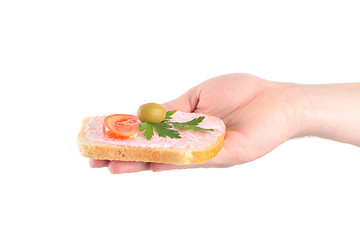 Image showing toast with tomato and fish caviar cream