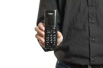 Image showing Silver black table cordless phone