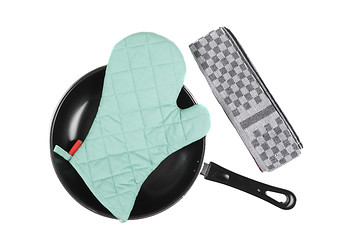 Image showing Kitchen glove in pan with grater isolaetd