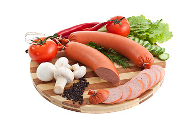 Image showing sausage on plate with vegetables