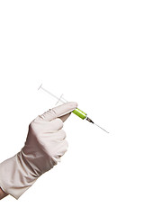 Image showing Hand holding syringe isolated on white